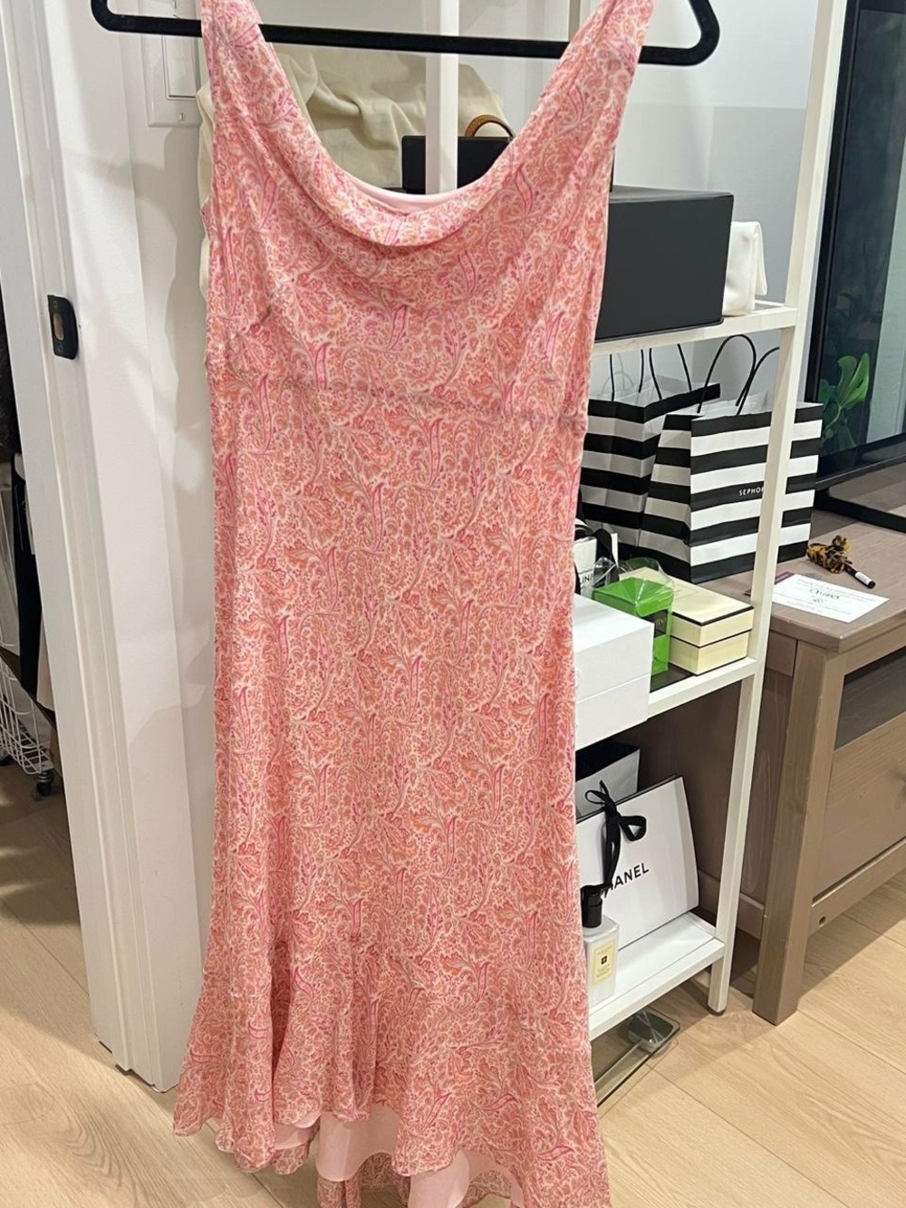 Pink Paisley Cowl Neck Midi Dress